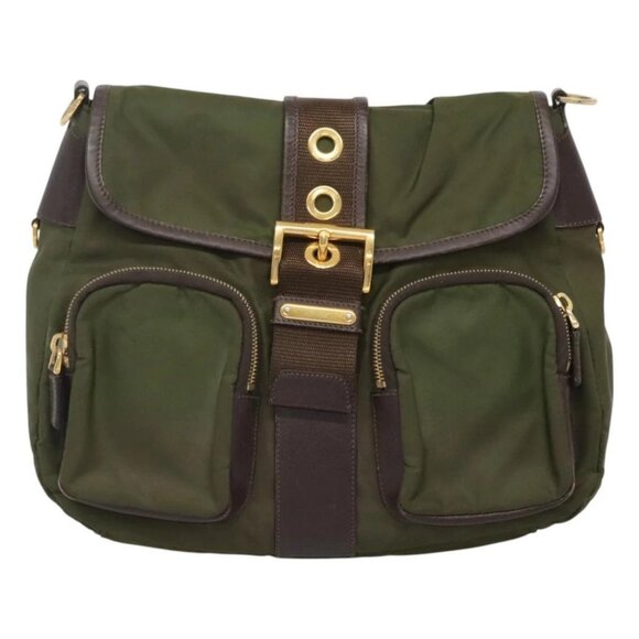 PRADA Shoulder Bag Nylon Khaki Gold Auth 120599 - Picture 2 of 16